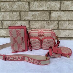 Michael Kors Pink Logo Crossbody Set with Strap, Wallet